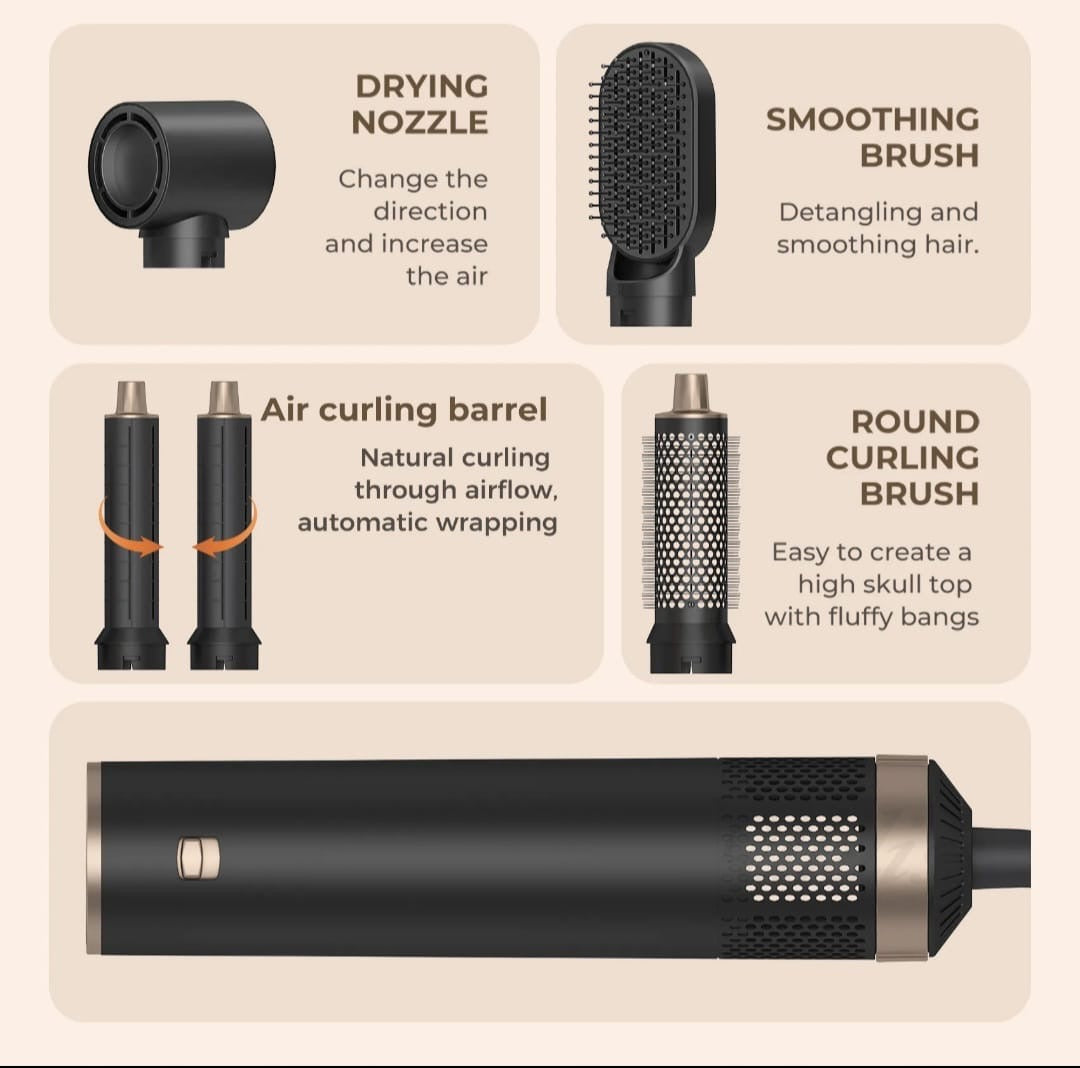 GlowHair AirStyler 5-in-1™ – Secador y Moldeador Multifunción